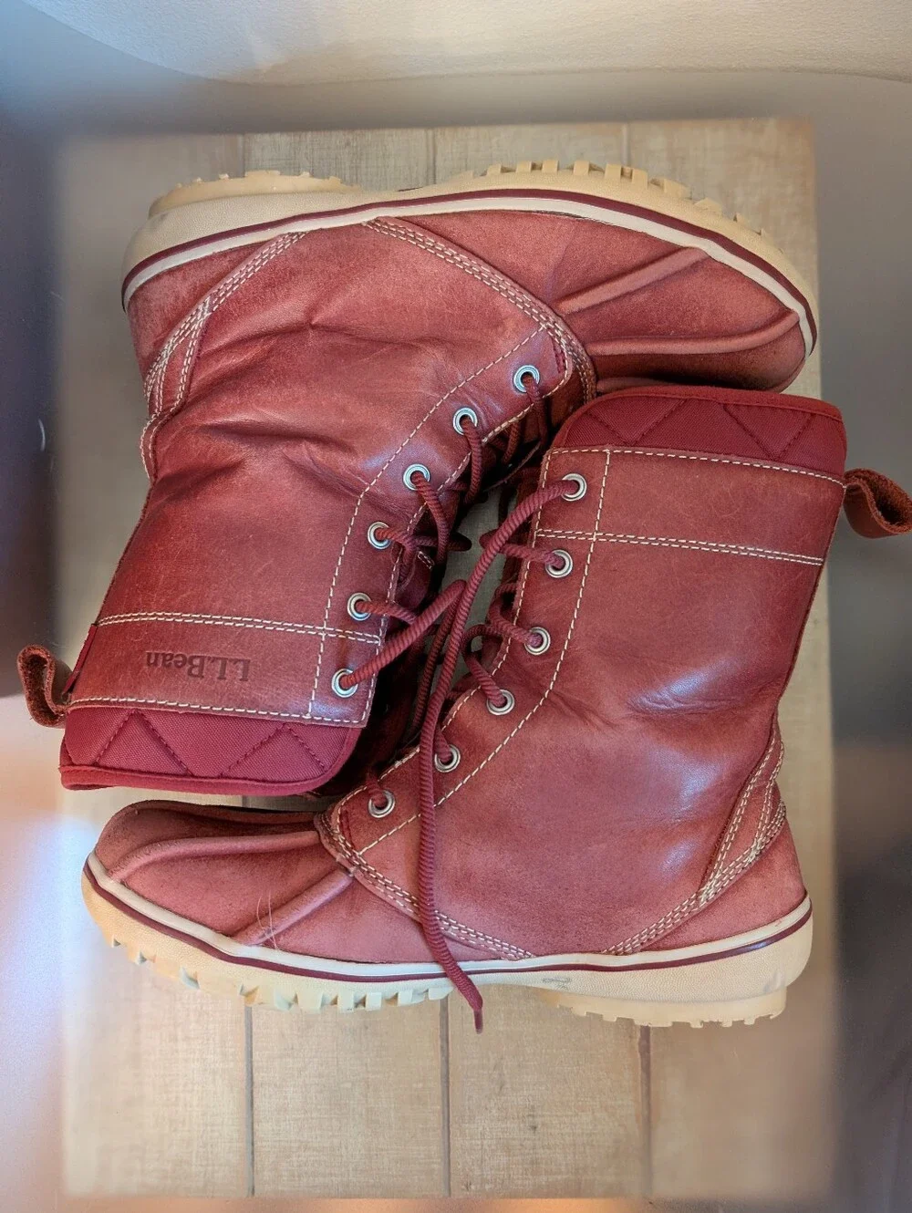 Women's LL Beans Red Leather Insulated Duck Boots